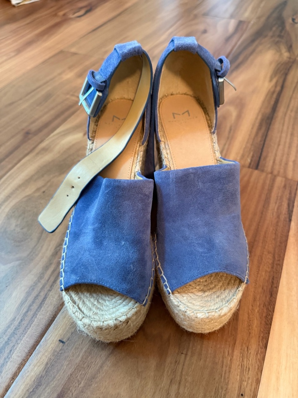 Marc Fisher Blue Suede Espadrille Wedge Sandals